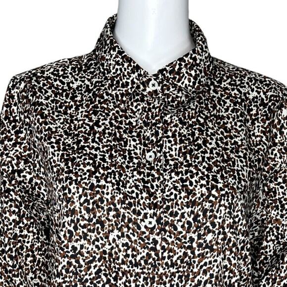 Foxcroft Shirt Womens 12 Brown Black Cheetah Print‎ Button Up Casual Work Office - Picture 5 of 8